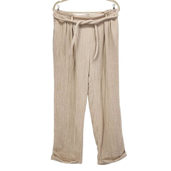 Free People Womens Small Pants Baggy Wide Leg Drawstring Beige Boho Beach Pants - Picture 1 of 14